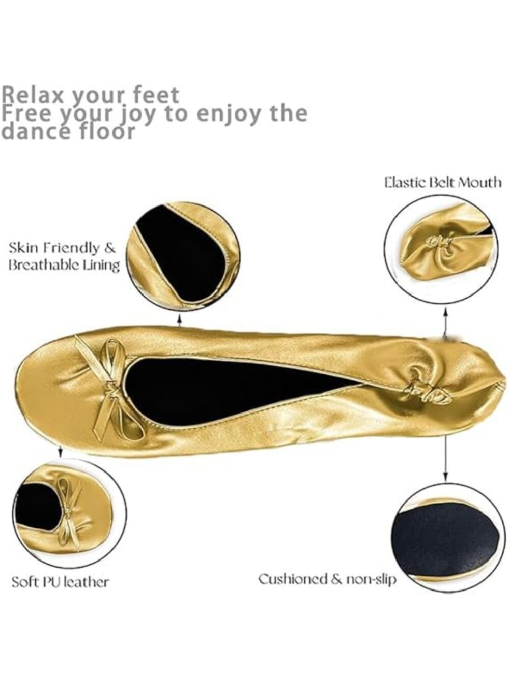 Foldable Ballet Flats Slip-On Shoes with Pouch Travel Wedding Essentials - Picture 3 of 6